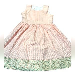 Bonnie Jean Peach and Green Sleeveless gingham and floral dress girls 16 EUC